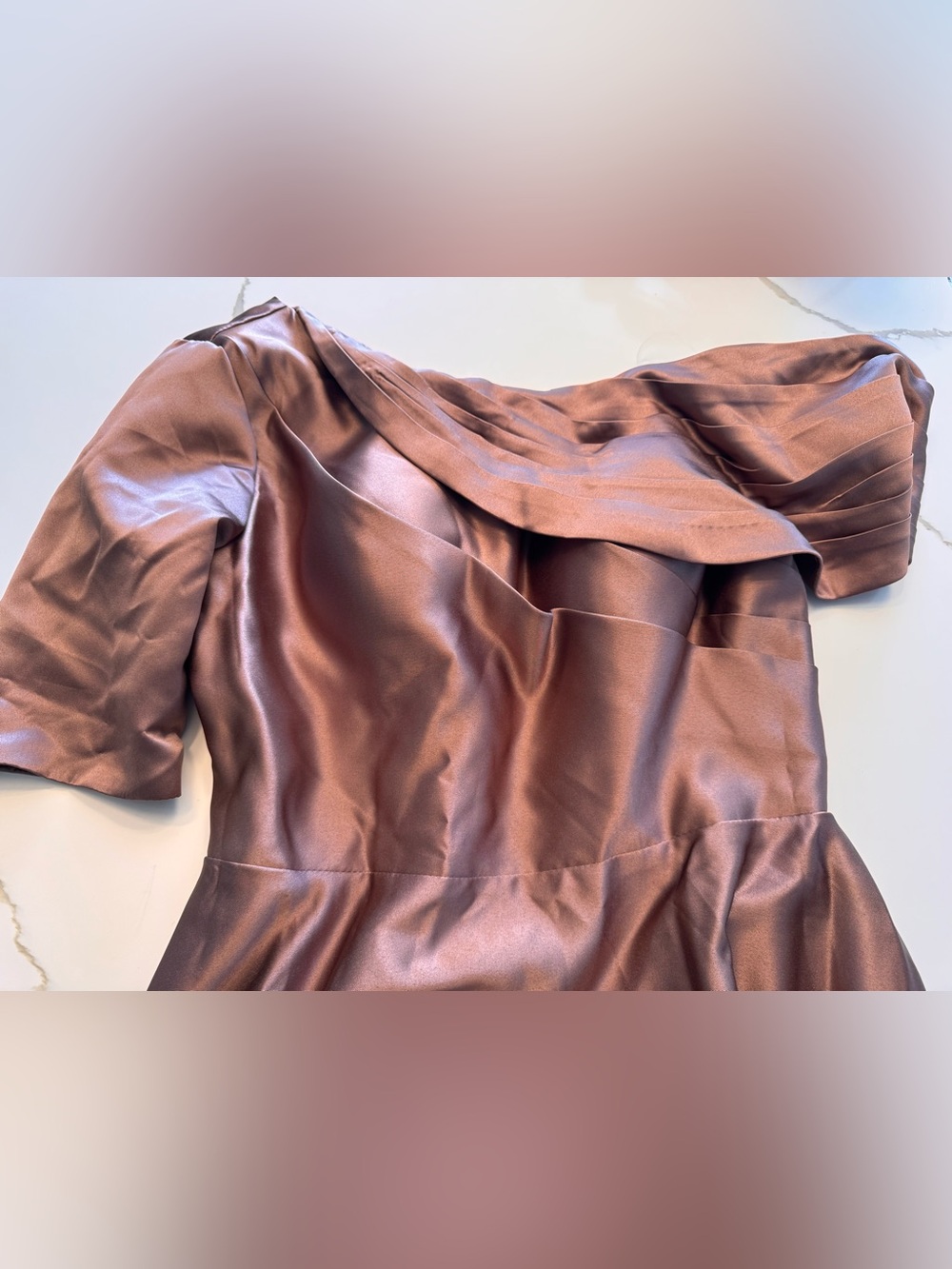 NEW Xuzey Brown Satin One Shoulder Formal Wedding Guest Midi Dress - Size 8 - Picture 6 of 8